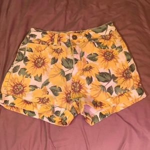 Sunflower print high waisted shorts